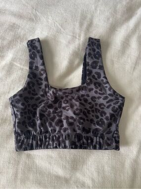 Varley Black Sports Bra with Mauve Leopard Overlay